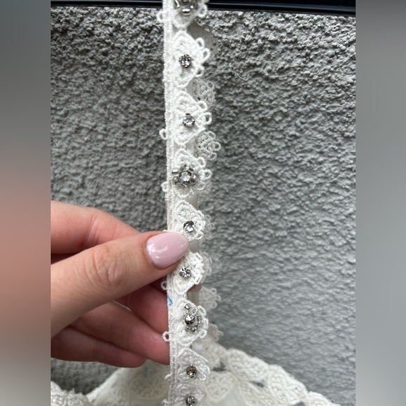 LoveShackFancy Camara Rhinestone Cotton Lace Mini Dress in Optic White NEW - Picture 15 of 16